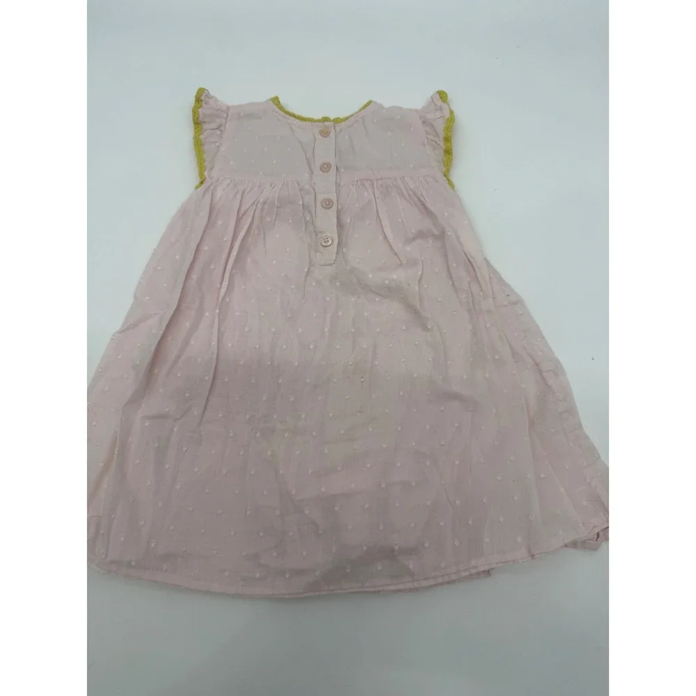Boden Baby 18-24M Pink Floral Embroidered Dress Flutter Sleeve Boho Cottagecore